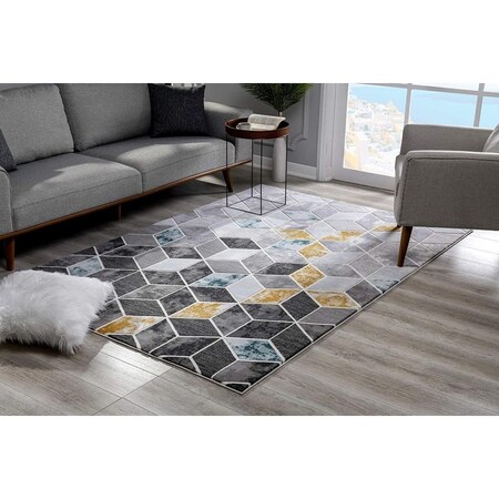 Palacedesigns 8 x 11 ft. Gray & Gold Cubic Block Area Rug - Gray & Gold PA3107190